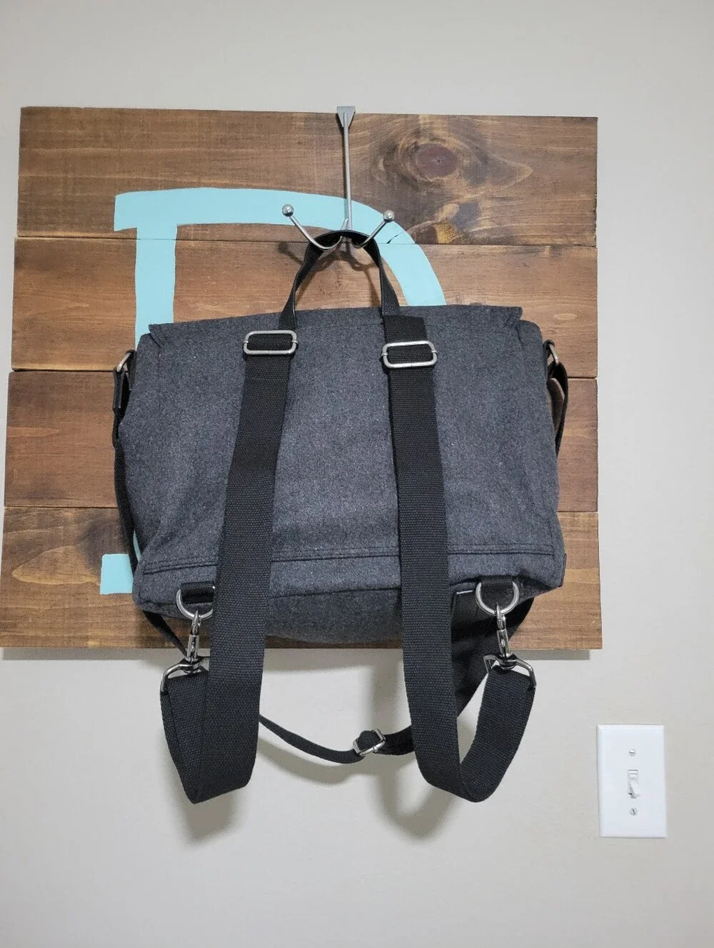 Pottery Barn Grey Wool Blend Unisex Messenger Bag/backpack/travel Bag